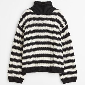Black Striped Oversized Mock Turtleneck Sweater